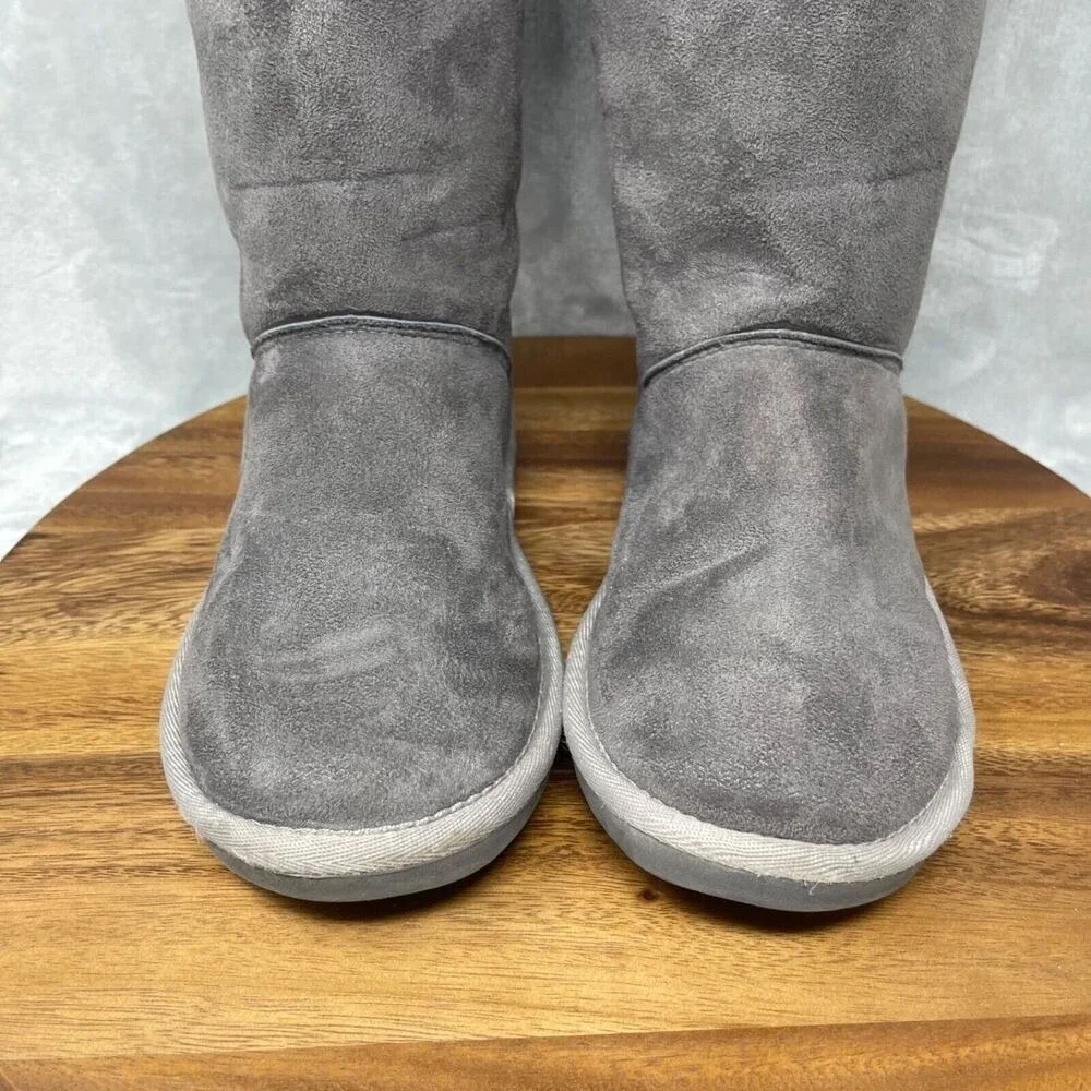 Rampage Boots Girls 4M Gray Faux Suede Soft Plush Fur Lined‎ Tall Fall Winter